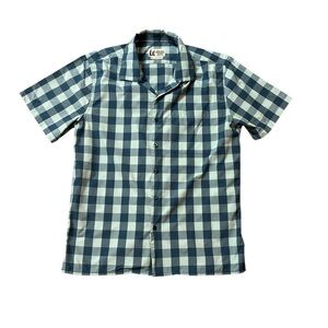 Marmot Mountain Works Men's Short Sleeve Button Down Shirt Blue Plaid Medium (M)